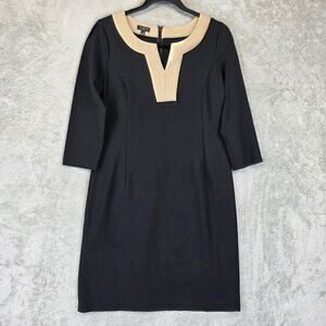 Talbots Dress Womens 4P Black Beige Sheath Ponte Knit 3/4 Sleeve Career Work